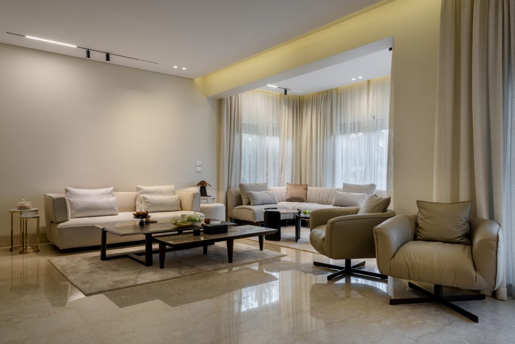 Full living room layout in Mivida with contemporary furniture and open spatial flow