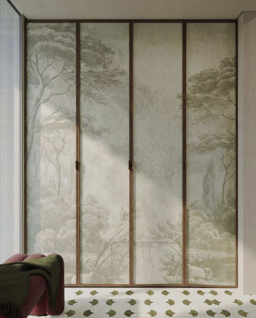 A modern entrance design featuring a clean, welcoming composition with refined materials and warm neutral tones, creating an immediate sense of elegance and calm as you step into the space