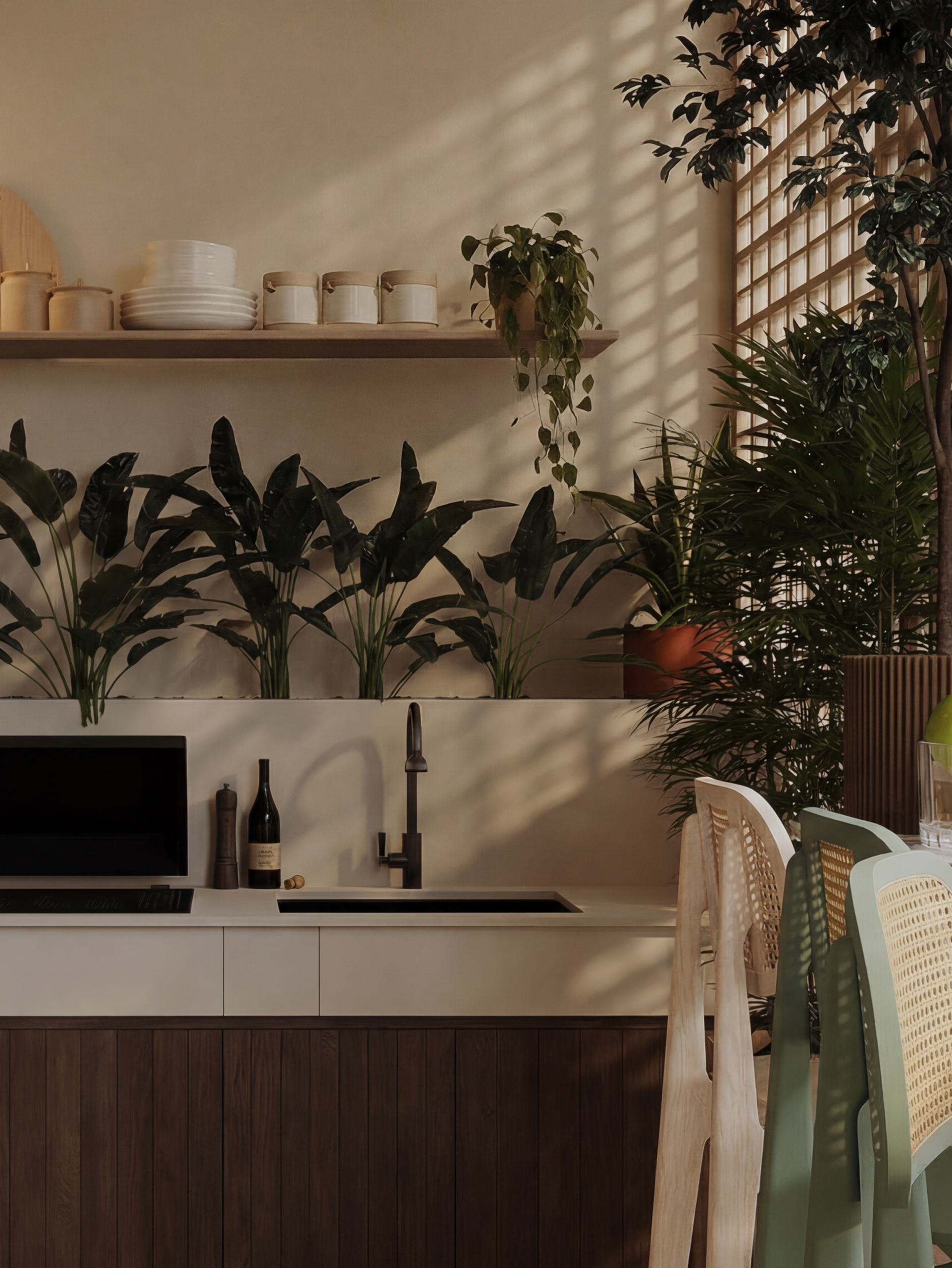 Compact balcony kitchenette with sleek cabinetry and functional modern design